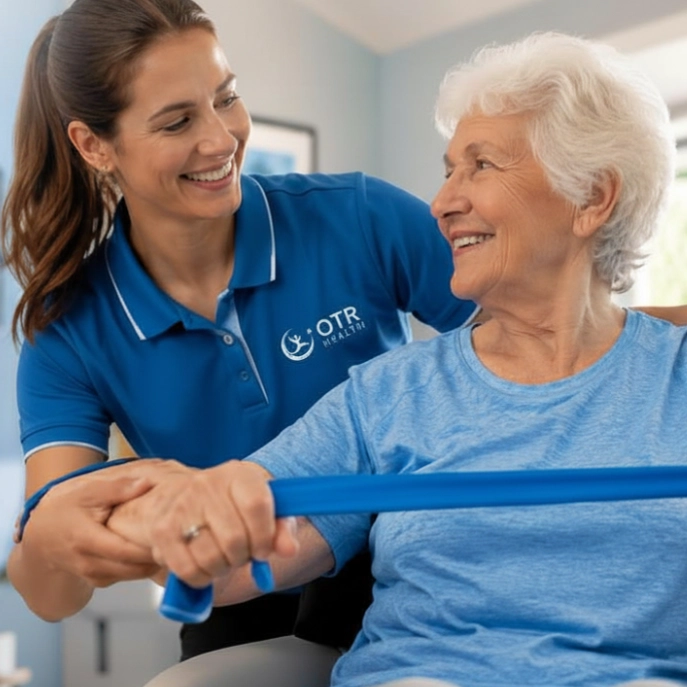 Physio with elderly man